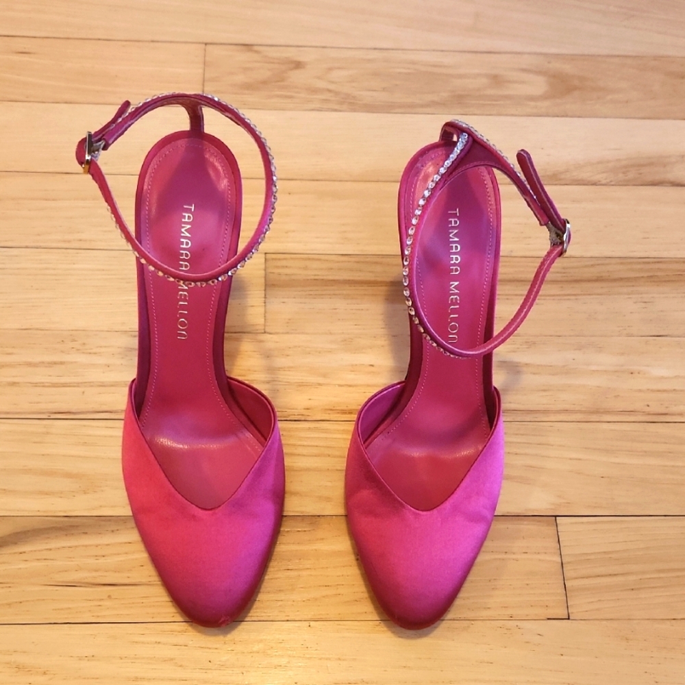 Tamara Mellon Satin Crystal D'Orsay Pumps